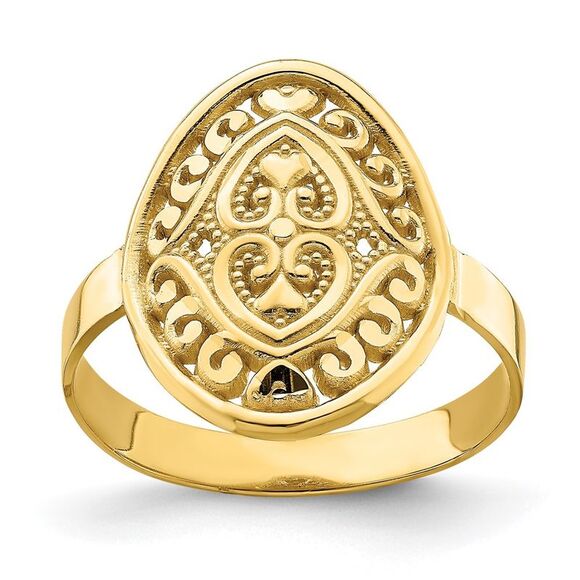 Kazi Luxury 14k Yellow Gold Oval Shield w/ Double Hearts Ring